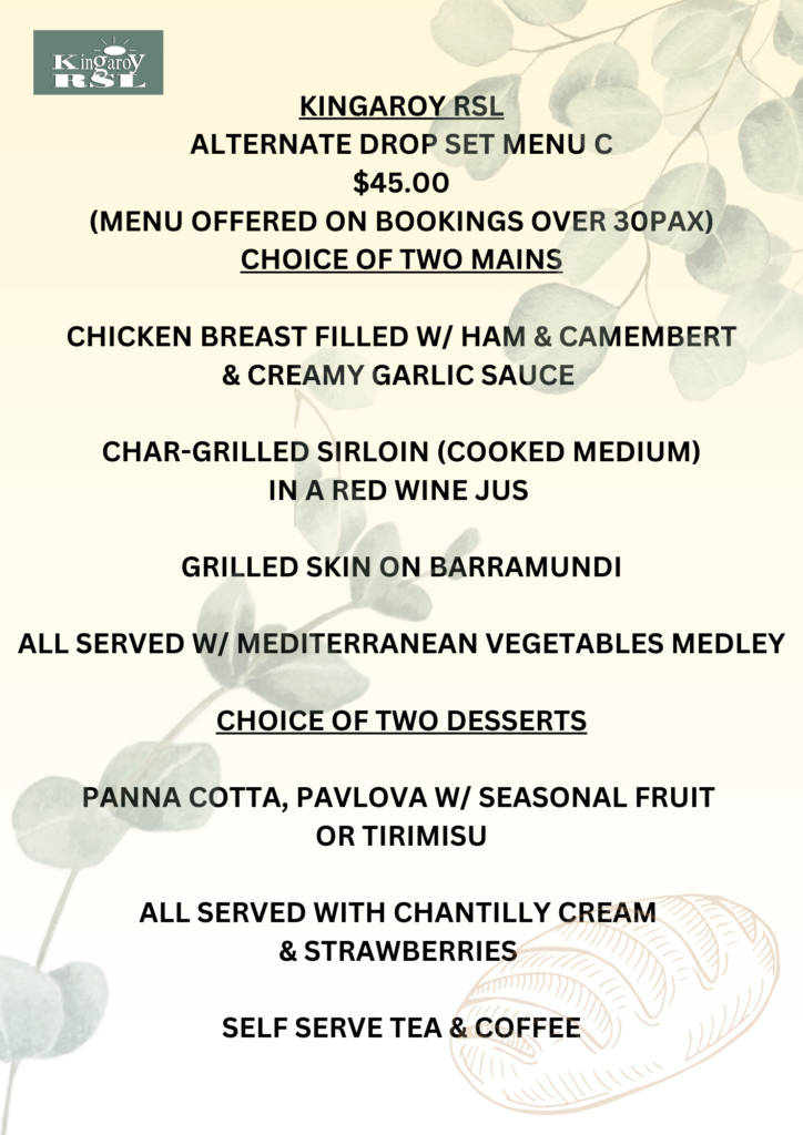 ALT DROP SET MENU A,B & C (5) – Kingaroy RSL